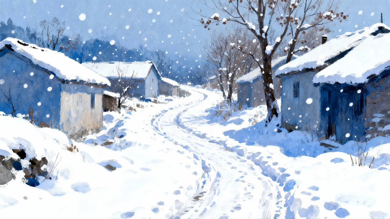 高清大图下载【趣麦麦图】雪后乡村小路景色