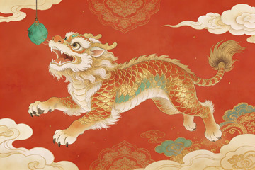 祥瑞神兽追逐宝珠