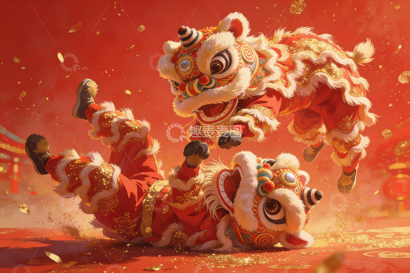 高清大图下载【趣麦麦图】舞狮表演热闹非凡