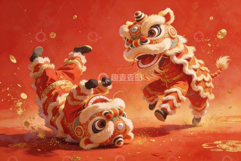 高清大图下载【趣麦麦图】舞狮表演生动画面