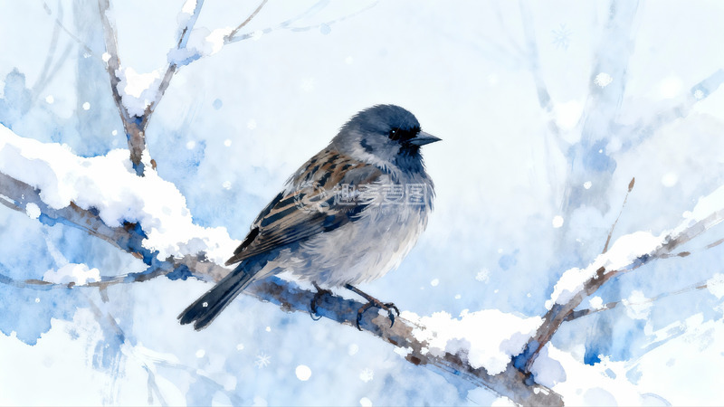 高清大图下载【趣麦麦图】雪中树枝上的小鸟