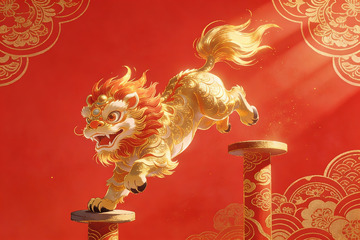 金色瑞兽跃立柱头迎祥瑞