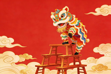 舞狮登高迎新春