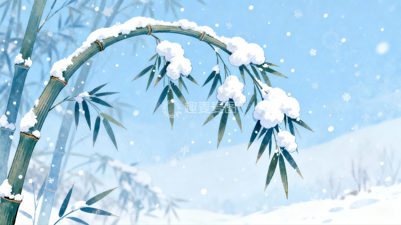 高清大图下载【趣麦麦图】雪覆竹枝冬日静景