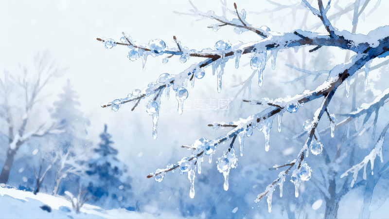 高清大图下载【趣麦麦图】雪覆树枝冰挂晶莹剔透