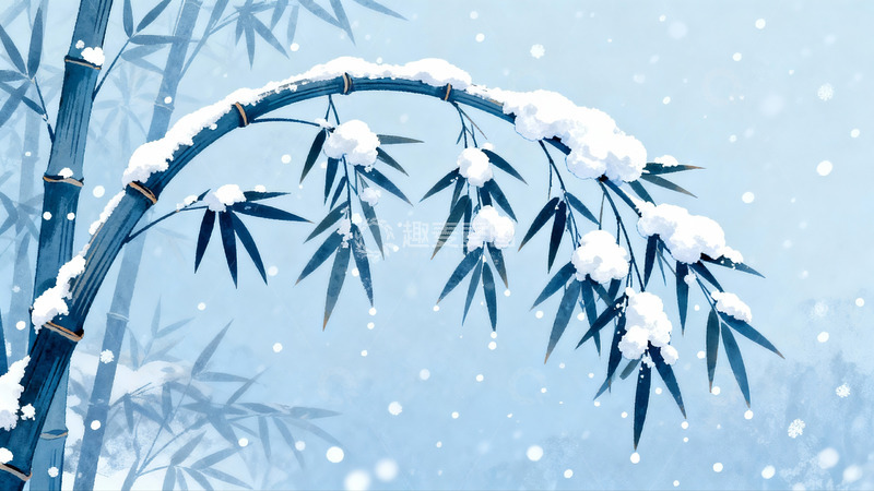高清大图下载【趣麦麦图】雪覆竹枝冬日静景