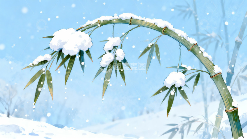 高清大图下载【趣麦麦图】雪覆竹枝冬日静景