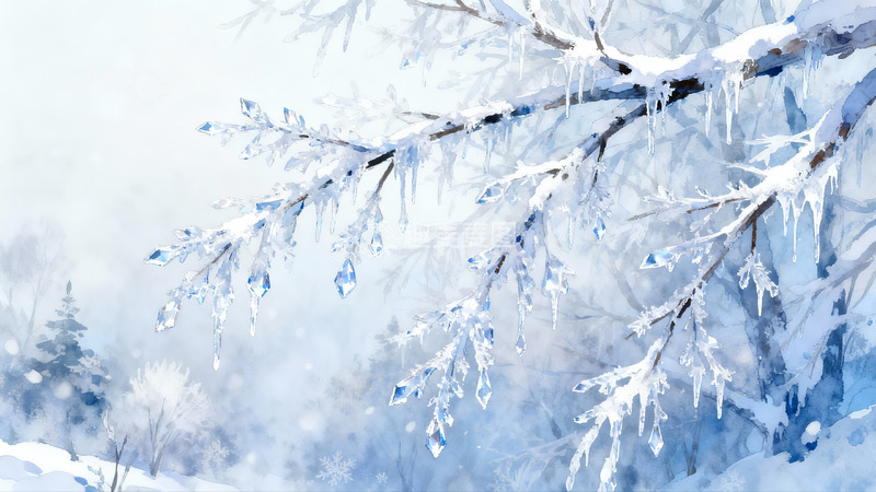 高清大图下载【趣麦麦图】冰挂雪覆树枝冬景