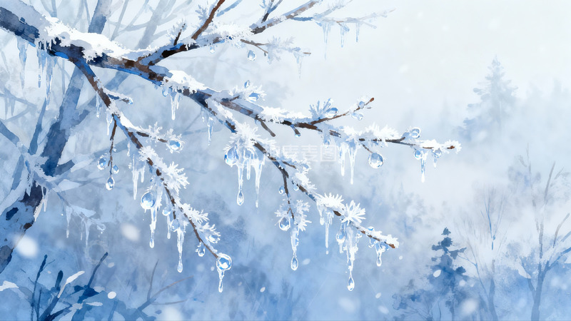 高清大图下载【趣麦麦图】雪覆树枝冰挂晶莹剔透