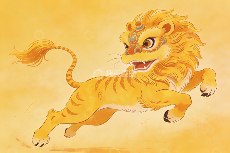 高清大图下载【趣麦麦图】卡通狮子舞跃动画面