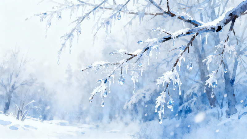 高清大图下载【趣麦麦图】雪覆树枝冰挂晶莹剔透