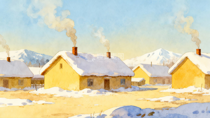 高清大图下载【趣麦麦图】雪后山村晨景