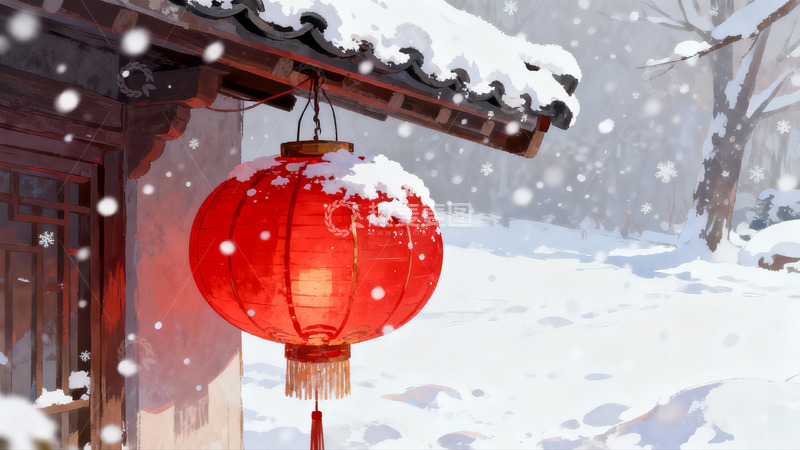 高清大图下载【趣麦麦图】雪中红灯笼古建筑
