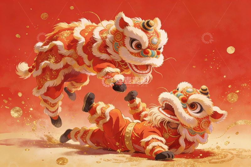 高清大图下载【趣麦麦图】舞狮表演生动画面