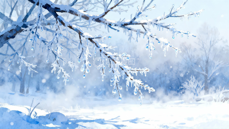 高清大图下载【趣麦麦图】雪覆树枝晶莹剔透冬日美景