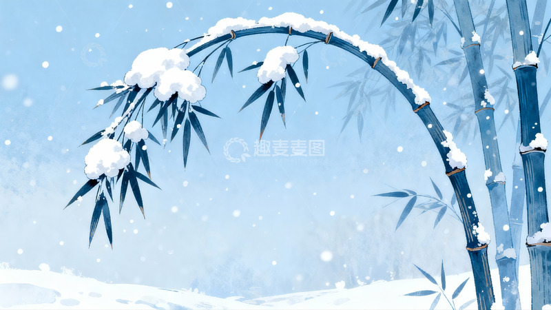 高清大图下载【趣麦麦图】雪覆竹枝冬日静景