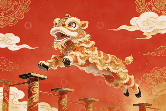 舞狮跃柱迎新春