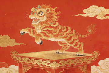 金色瑞兽立于宝座之上