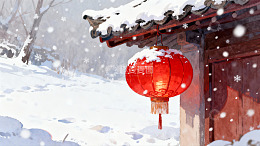 雪中红灯笼古建筑