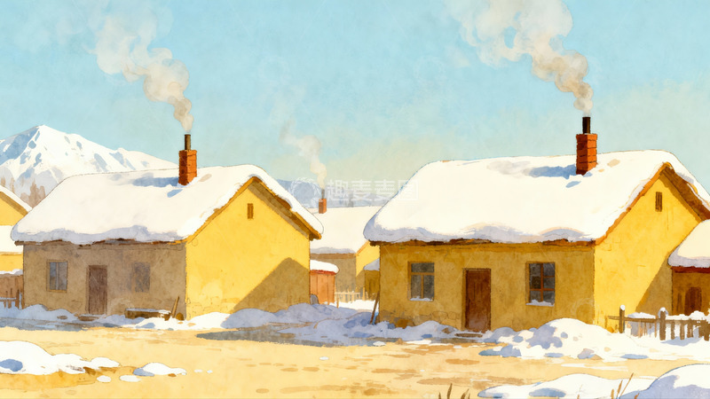 高清大图下载【趣麦麦图】雪后山村晨景