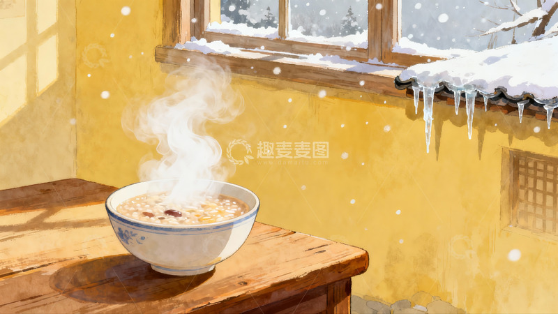 高清大图下载【趣麦麦图】冬日窗边热粥暖心场景