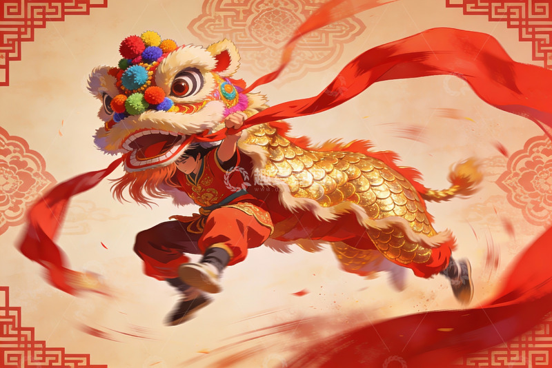 高清大图下载【趣麦麦图】舞狮表演生动画面