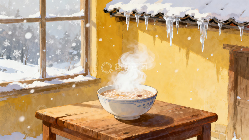 高清大图下载【趣麦麦图】雪天热粥暖屋