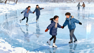 冬日雪地冰场滑冰欢乐场景