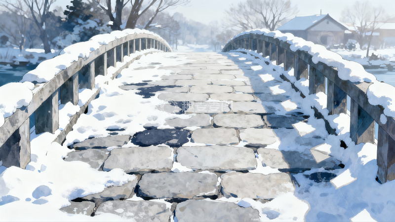 高清大图下载【趣麦麦图】雪覆石桥冬景