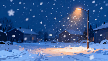 冬夜雪景路灯照亮街道