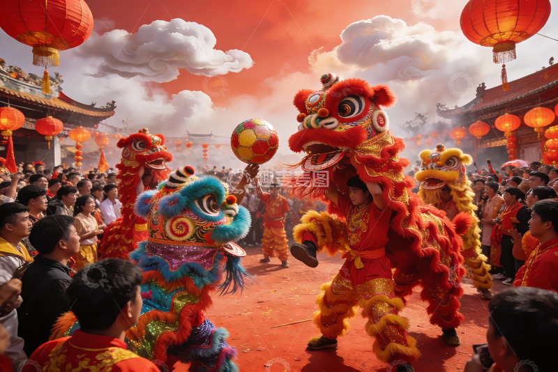 高清大图下载【趣麦麦图】舞狮表演热闹非凡