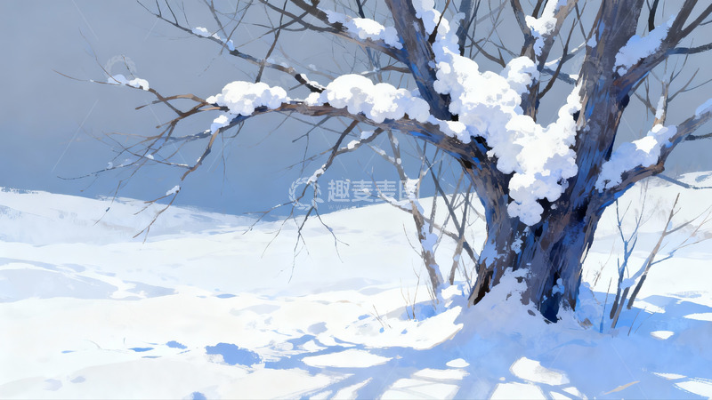 高清大图下载【趣麦麦图】雪覆树枝冬日静景