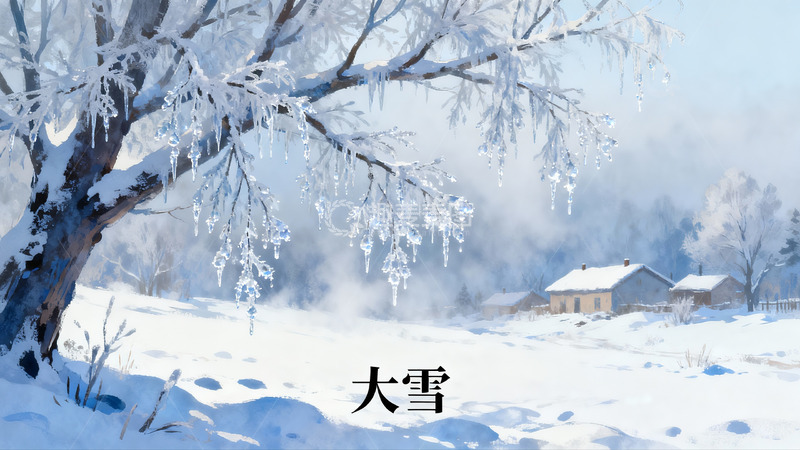高清大图下载【趣麦麦图】雪景冬日树木房屋