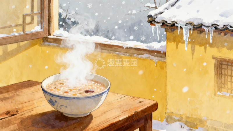 高清大图下载【趣麦麦图】雪天热粥暖心景