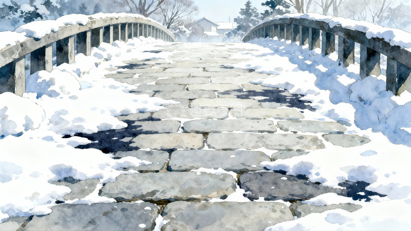 高清大图下载【趣麦麦图】雪覆石桥冬景画