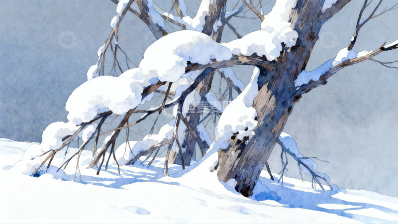 高清大图下载【趣麦麦图】-雪覆树枝冬日静景