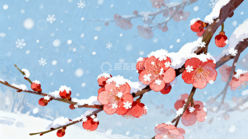 高清大图下载【趣麦麦图】雪中红梅绽放