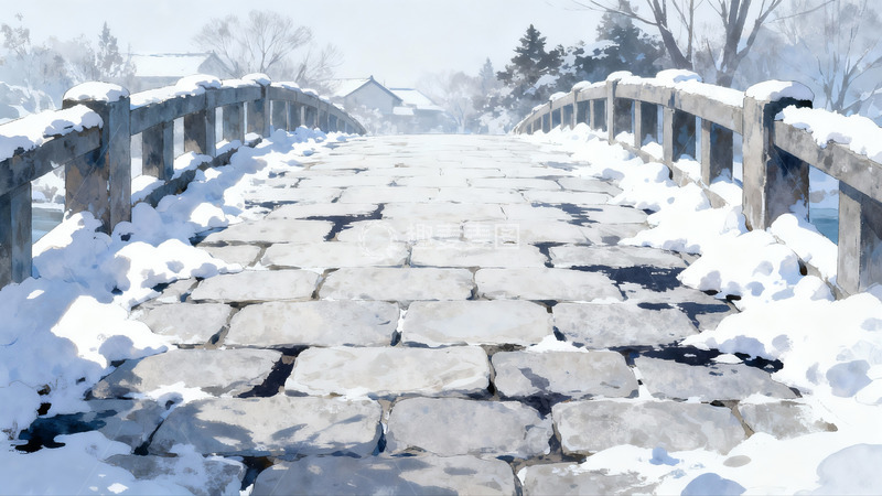 高清大图下载【趣麦麦图】雪覆石桥冬景