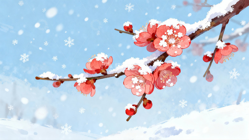 高清大图下载【趣麦麦图】雪中红梅绽放