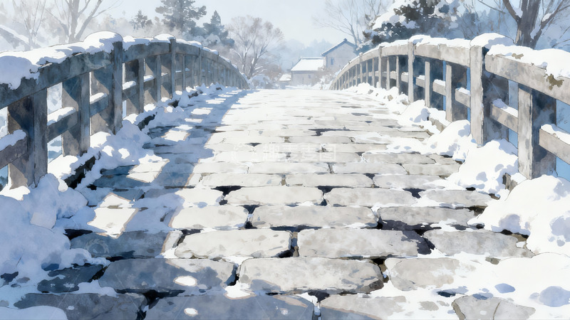 高清大图下载【趣麦麦图】雪覆石桥冬景
