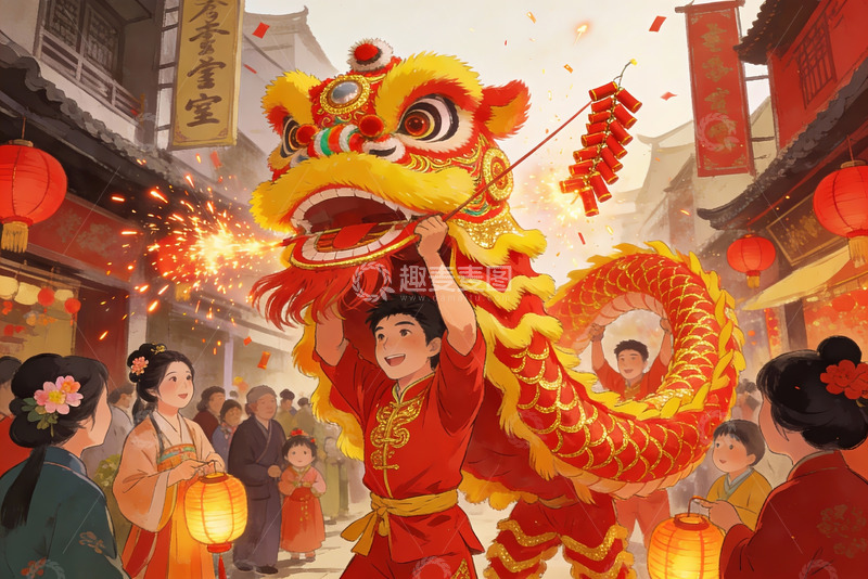 高清大图下载【趣麦麦图】舞狮表演热闹非凡