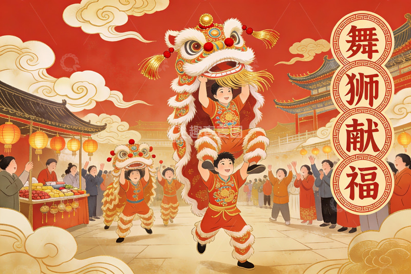 高清大图下载【趣麦麦图】舞狮表演热闹非凡