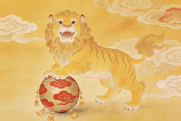 金色瑞兽戏珠图