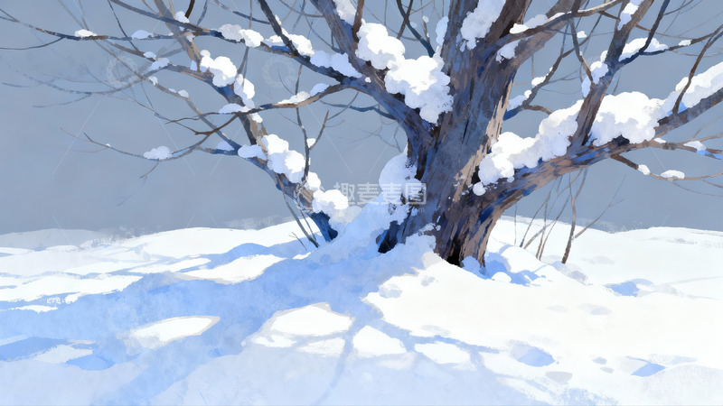 高清大图下载【趣麦麦图】雪覆树枝静谧冬景
