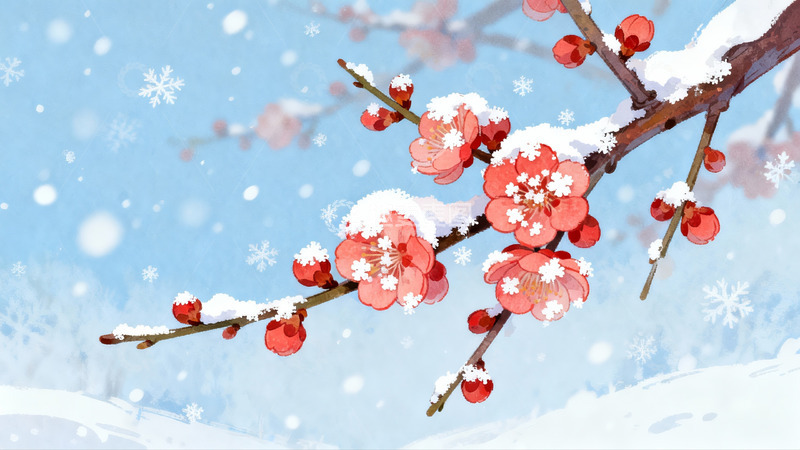 高清大图下载【趣麦麦图】雪中红梅绽放