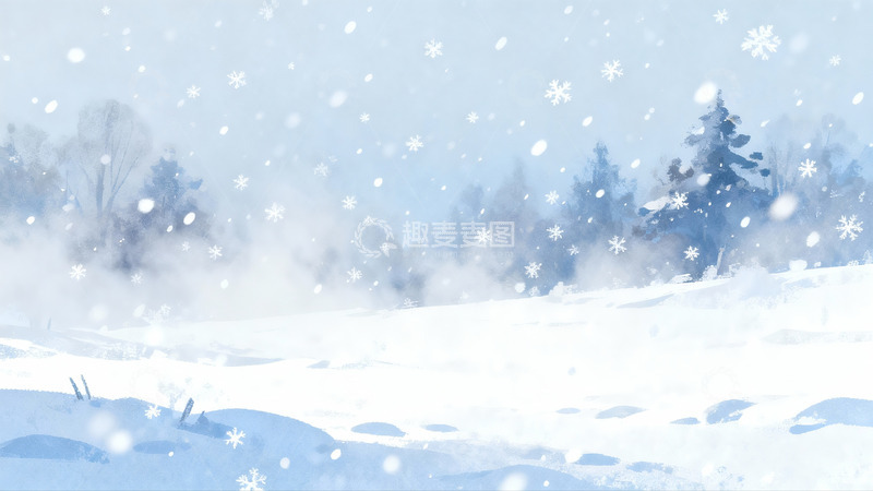 高清大图下载【趣麦麦图】雪景冬日树木飘雪