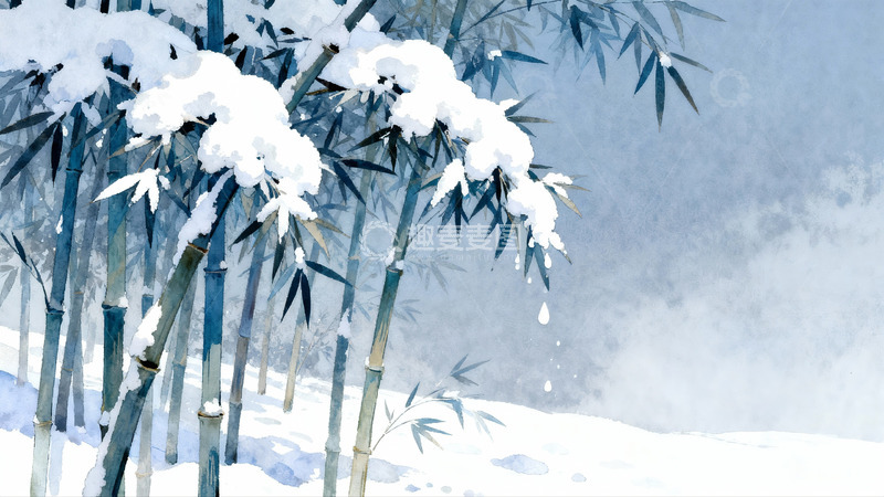 高清大图下载【趣麦麦图】雪覆竹林静谧冬景