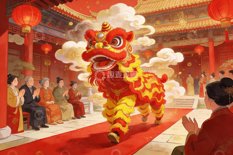 高清大图下载【趣麦麦图】传统舞狮庆典热闹非凡