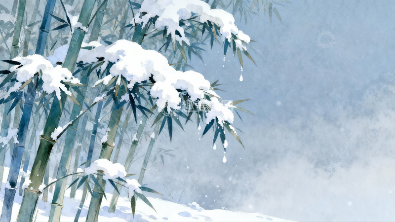 高清大图下载【趣麦麦图】雪覆竹林静谧冬景
