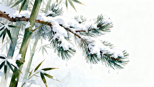 雪覆竹松水墨画